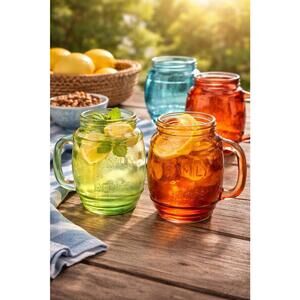 NIB Circleware 2000s Family Recipe Set Of 4 Colorful Barrel Mugs, 2.75x5.75”